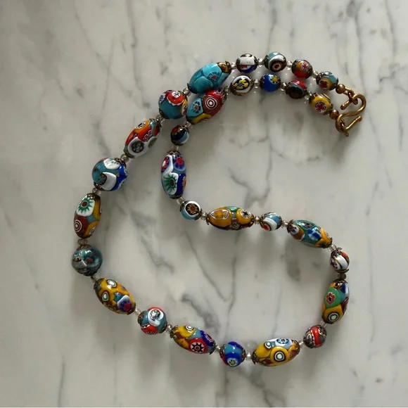 Authentic Murano Millefiori Glass Bead NecklaceVintage VenetianGraduated